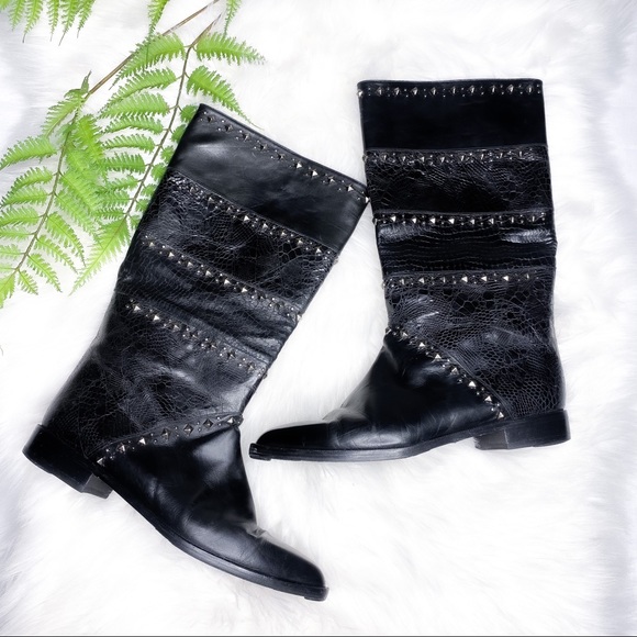 🍁Stuart Weitzman Vintage Snakeskin Studded Boots - Picture 1 of 15